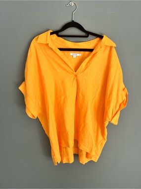 Chico's Size 2/12 Linen Short Sleeve Popover Oversized Blouse Top Shirt